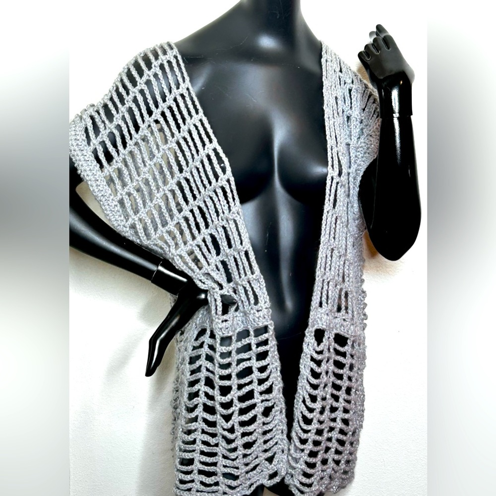 Handknit, Chrocheted, Cover UpStyle,Charcoal Gray/silver.